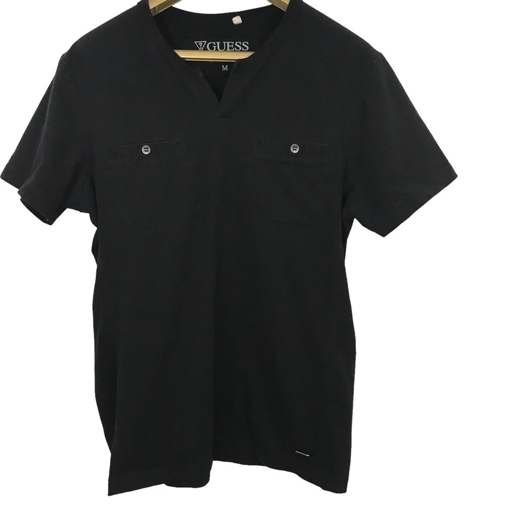 Guess V Neck Short Sleeve T Shirt Front Pockets Top